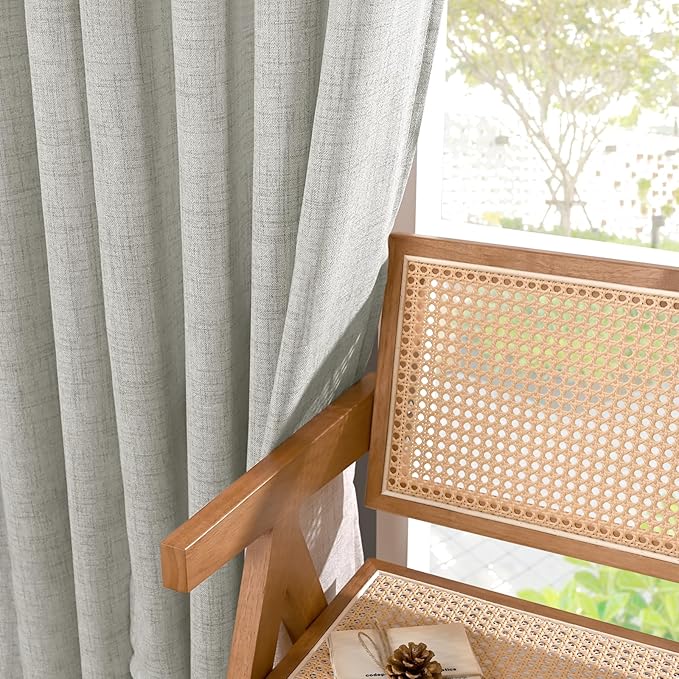 YoungsTex Linen Curtains 72 Inch Length Light Grey Textured Window Drapes with Bronze Grommet Light Filtering for Bedroom Living Room Office, 2 Panels, 42 X 72 Inch