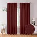 Tollpiz Linen Curtain Living Room Rod Pocket Semi Sheer Curtains Burlap Light Filtering Thick Linen Drape for Bedroom, 54 x 72 inches Long, Burgundy Red, Set of 2 Panels