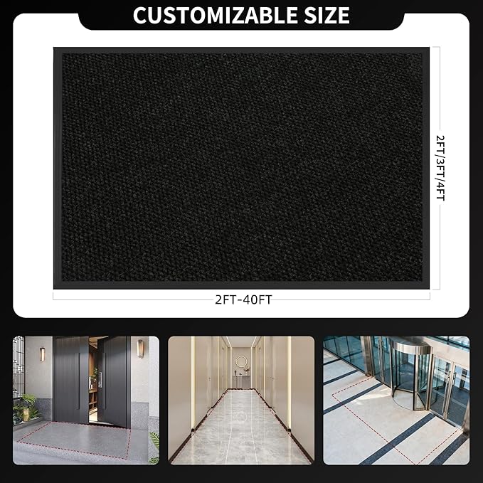 2ft x 17ft Front Door Mat Indoor Outdoor Entrance, Commercial Heavy Duty Entryway Matt, Non-Slip Rubber Backing Low Profile Doormat, Waterproof Dirt Trapper Welcome Mat for High Traffic Area