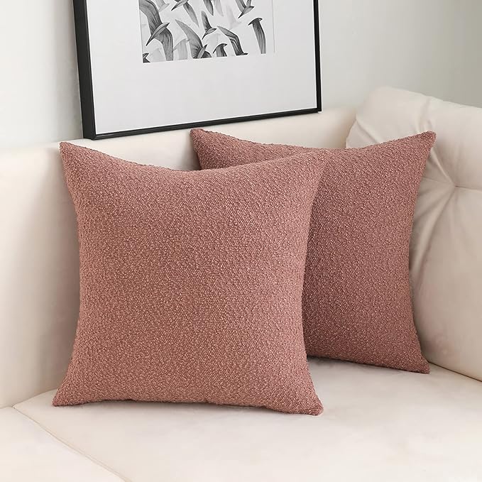 Jeneoo Dusty Rose Decorative Square Thick Accent Throw Pillow Covers Fine Textured Boucle Couch Cushion Case for Livingroom Sofa Decor, Set of 2, 20 x 20 Inch