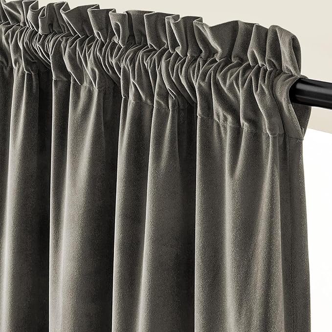 Lazzzy Velvet Blackout Curtains Thermal Insulated Room Window Drapes Super Soft Luxury Curtains for Living Room Bedroom Rod Pocket 2 Panels, Grey, 52" W x 96" L