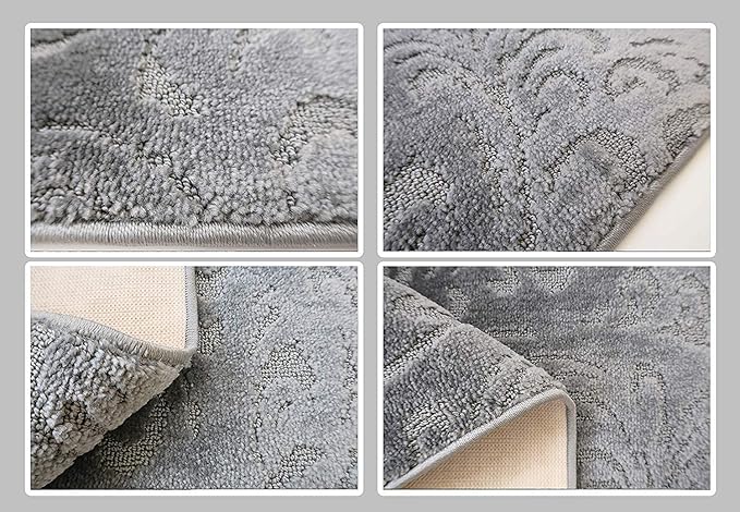 Custom Length Hallway Runner Rug,Slip Resistant,Floral Grey, 26 Inch X 12 feet, Sold and Priced Per Foot