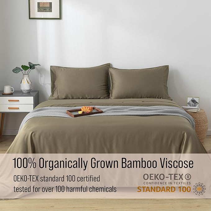 Bella Coterie Luxury Bamboo Viscose King Size Sheet Set | 100% Organically Grown | Ultra Soft | Cooling for Hot Sleepers | 18" Deep Pocket [Olive]