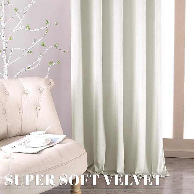 nanbowang Cream White Velvet Curtains - 42 Inches Width 63 Inches Long Soft Curtain Rod Pocket Thermal Insulated Window Treatment for Bedroom 2 Panels