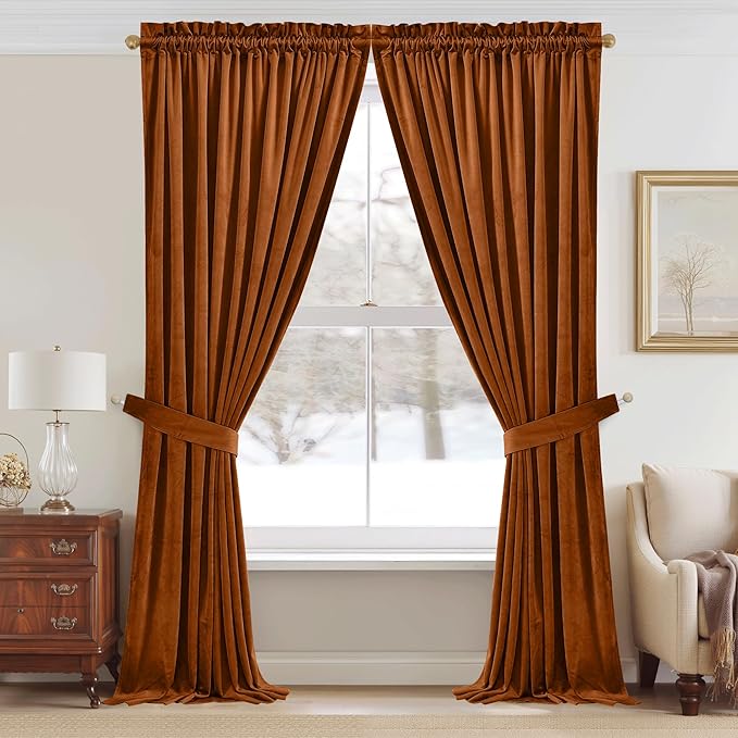 StangH Halloween Curtains Burnt Orange Velvet Room Darkening Window Drapes Thick Heavy Privacy Drapes for Doorway/Living Room Sliding Door/Kids Bedroom, W42 x L84, 2 Panels