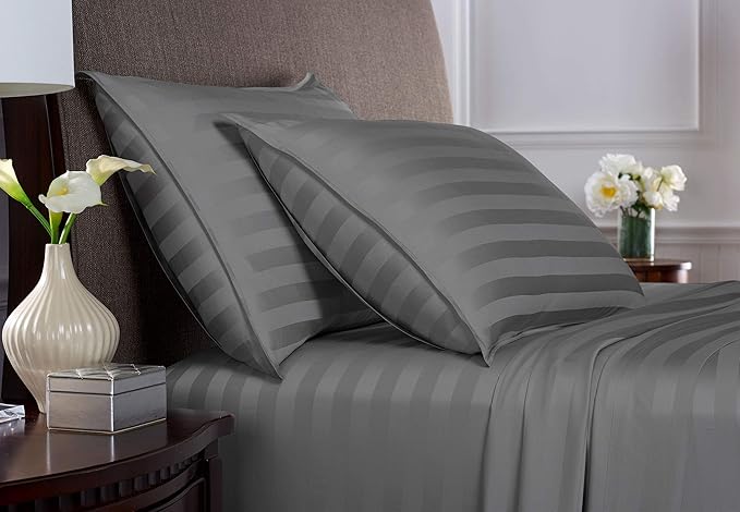 Pure Bamboo Twin Sheets, Genuine 100% Organic Viscose Derived from Bamboo Bed Sheet Set, Luxuriously Soft & Cooling, Double Stitching, 2 Year Quality Promise (Twin, Jacquard Stone)