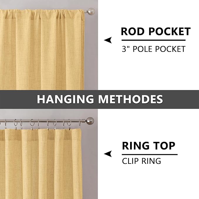 Tollpiz Linen Curtains Bedroom Rod Pocket Semi Sheer Curtain Burlap Light Filtering Thick Linen Drapes for Living Room, 54 x 84 inches Long, Beige, Set of 2 Panels