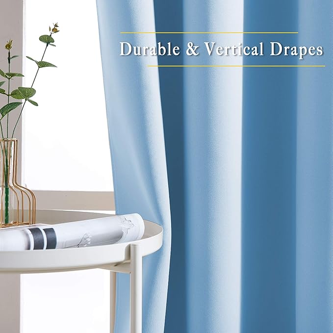 NICETOWN Blue Blackout Living Room Curtains 110 inches Long, Grommet Thermal Window Treatments Room Divider Blinds Sound Reducing for Living Room, W66 x L110, 2 Pieces