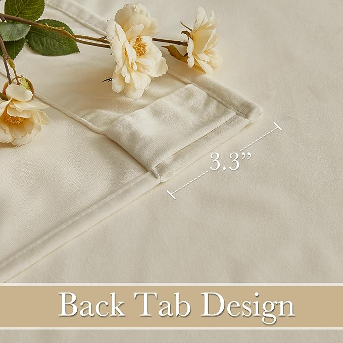 RYB HOME Beige Velvet Curtains 92 inches, Back Tab Soft Fabric Room Darkening Thermal Insulated Luxurious Home Decor Curtains for Living Room Bedroom, W 52" x L 92", 2 Panels Set