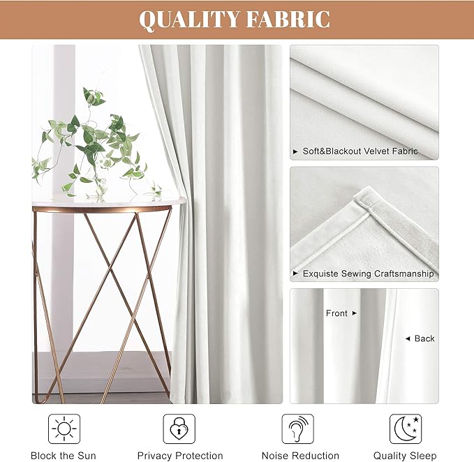 nanbowang Bleach Velvet Curtains - 42 Inches Width 72 Inches Long Soft Curtain Rod Pocket Thermal Insulated Window Treatment for Bedroom 2 Panels