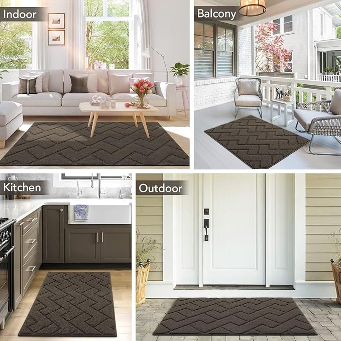 hicorfe Front Door Mat Outside Entrance,36"x59" Absorbent Muddy Dirt Resist Welcome Door Mats Outdoor Indoor,Stain and Fade Resistant,Non Slip Backing Entry Mat Doormat for Entryway(Latte)