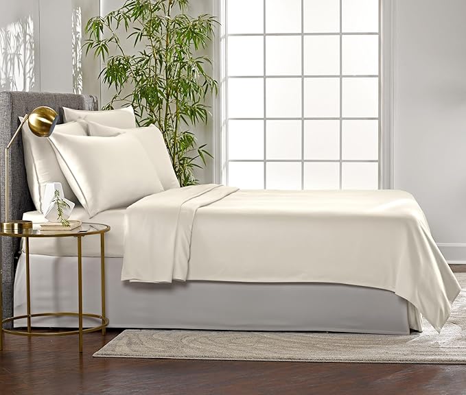 Pure Bamboo Twin Sheets, Genuine 100% Organic Viscose Derived from Bamboo Bed Sheet Set, Luxuriously Soft & Cooling, Double Stitching, 2 Year Quality Promise (Twin, Ivory)