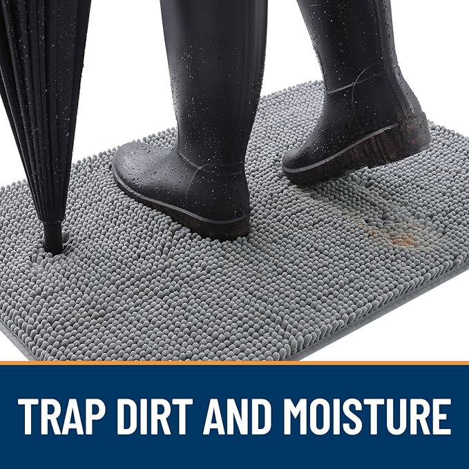 OLANLY Dog Door Mat for Muddy Paws 47x24, Absorbs Moisture and Dirt, Absorbent Non-Slip Washable Doormat, Quick Dry Chenille Mud Mat for Dogs, Entry Indoor Entryway Carpet for Inside Floor, Grey