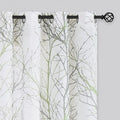 FMFUNCTEX Linen Semi Sheer Curtains for Bedroom, Sage Green White Curtains 54 Inches Long for Living Room, Grey Tree Branch Print Curtain Light Filtering Kitchen Window Drapes, Grommet Top 2 Panels