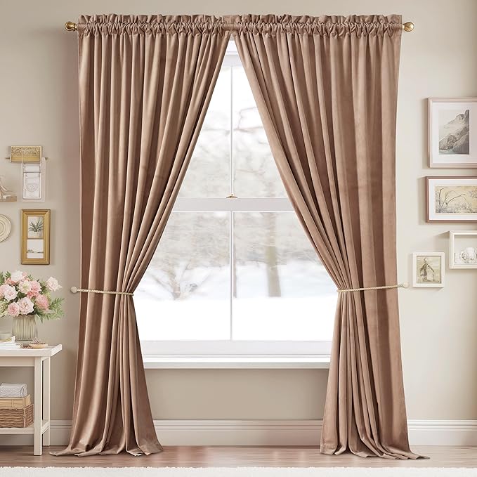 StangH Velvet Curtains for Bedroom 94 inches Blush Beige Thermal Insulated Light Reducing Window Drapes Super Soft Elegant Home Decor for Girls/Dining Room, W52 x L94, 2 Panels