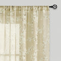 FMFUNCTEX Linen Sheer Curtains for Living Room, Cream Blossom Floral Print Curtains 84 Inches Long for Bedroom, Light Filtering Linen Blend Butter Yellow Floral Window Curtain 2 Panels Rod Pocket