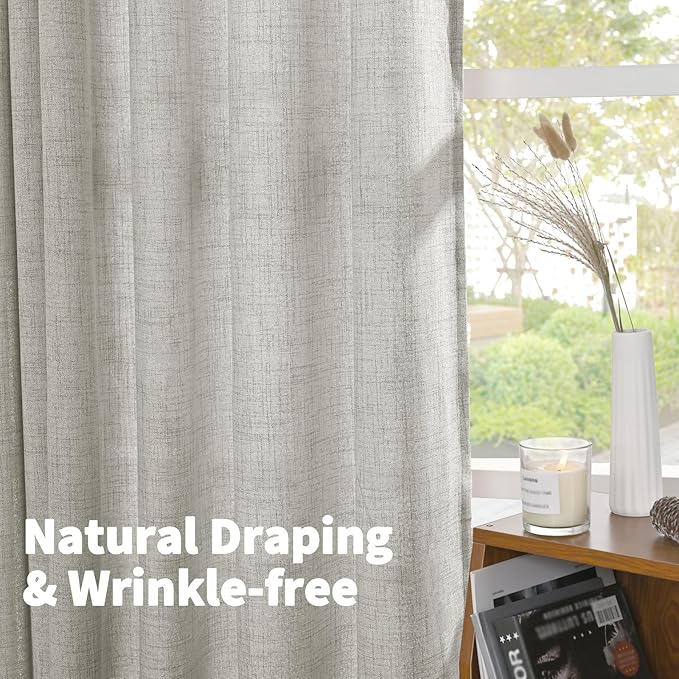 YoungsTex 72 Inches Long Light Grey Curtains for Living Room 2 Panels - Linen Light Filtering Window Drapes with Bronze Grommet Burlap Textured for Bedroom Dining Rustic Country, 52 X 72 Inch