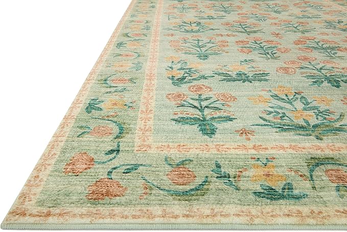 Loloi Rifle Paper Co. Eden Collection EDE-01 Mughal Rose Moss 7'-6" x 9'-6" Area Rug feat. CloudPile™