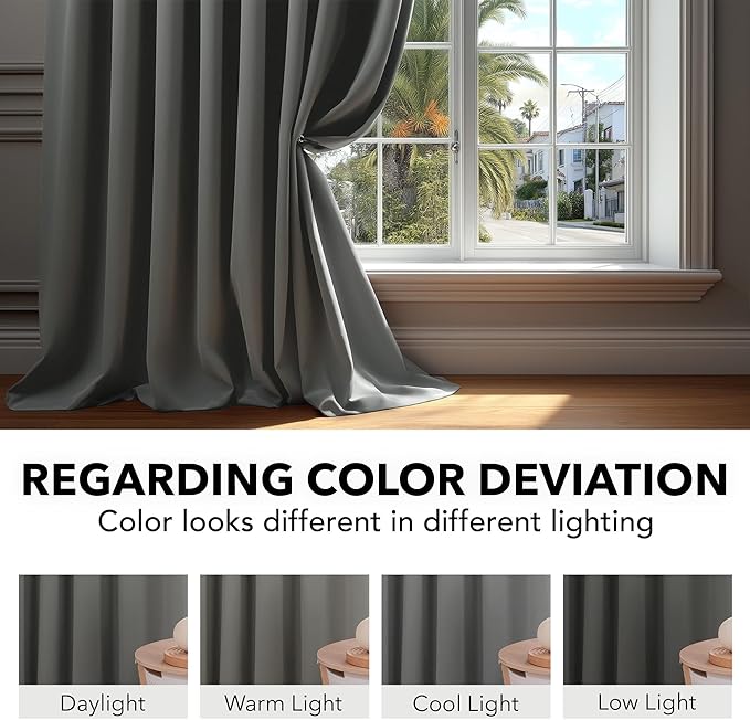 Deconovo Blackout Curtains, Thermal Insulated, W42 x L54 2 Panels, Back Tab, Machine Washable, Room-Darkening Drapes for Bedroom/Living Room Light Grey