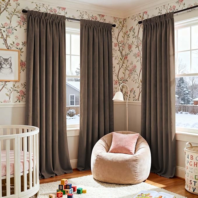 Lazzzy Velvet Blackout Curtains Thermal Insulated Room Window Drapes Super Soft Luxury Curtains for Living Room Bedroom Rod Pocket 2 Panels, Truffle, 52" W x 108" L
