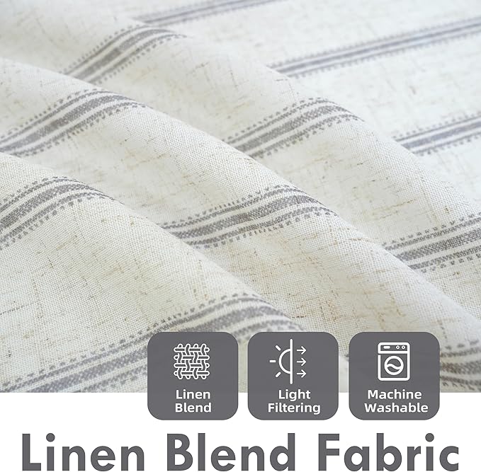 DriftAway Farmhouse Vertical Striped Linen Blend Textured Light Filtering Semi Sheer Curtains for Living Room Bedroom 54 Inches Long Drapes 2 Panels