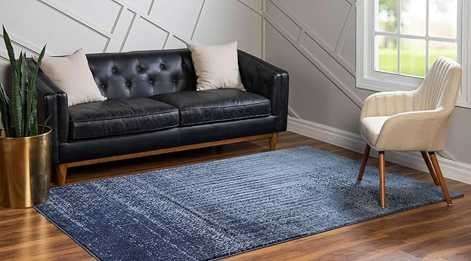 Unique Loom Del Mar Collection Area Rug - Jennifer (5' 3" x 8' Rectangle, Blue/ Navy Blue)