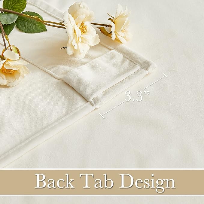 RYB HOME Cream White Velvet Curtains 100 inches, Back Tab Soft Fabric Room Darkening Thermal Insulated Luxurious Home Decor Curtains for Living Room Bedroom, W 52" x L 100", 2 Panels Set
