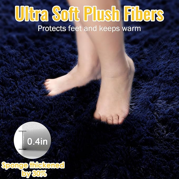 PAGISOFE Navy Blue Rug 4x6, Fluffy Dark Blue Rugs for Bedroom, Modern Indoor Carpets for Living Room, Non-Slip Carpet for Kids Boys Girls Teen Dorm Nursery Room Decor, Super Soft Bedside Rugs Blue