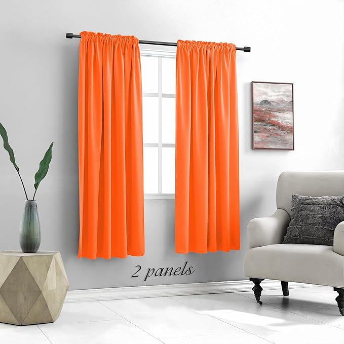 DONREN Bright Light Orange Room Darkenging Curtains for Living Room - Pumpkin Halloween Decoration Blackout Thermal Insulated Curtains for Bedroom,2 Panels,52-inch Width x 63-inch Length