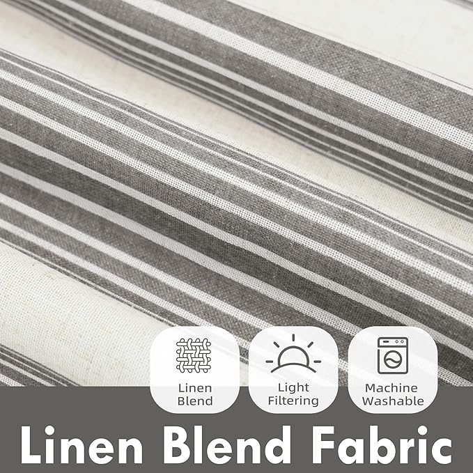 DriftAway Farmhouse Vertical Striped Linen Blend Textured Light Filtering Semi Sheer Curtains for Living Room Bedroom 63 Inches Long Drapes 2 Panels Broad Striped Gray