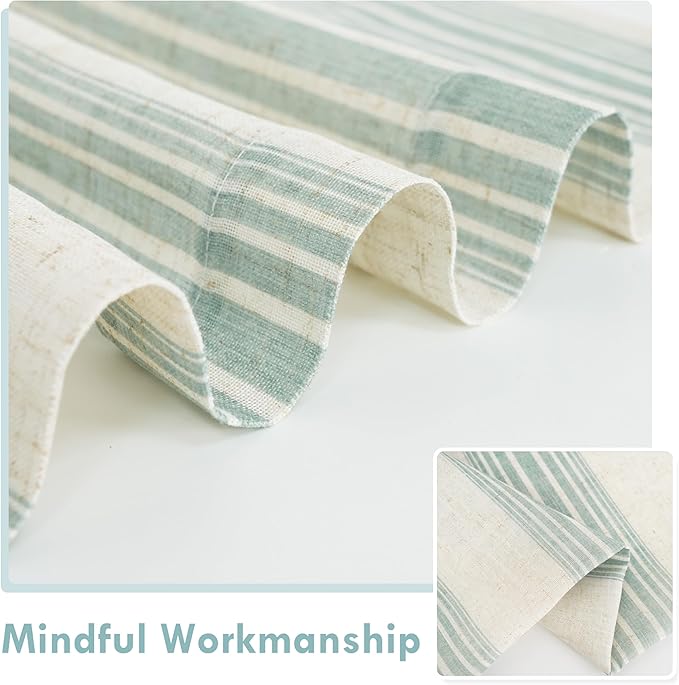 DriftAway Farmhouse Vertical Striped Linen Blend Textured Light Filtering Semi Sheer Curtains for Living Room Bedroom 84 Inches Long Drapes 2 Panels Broad Striped Green