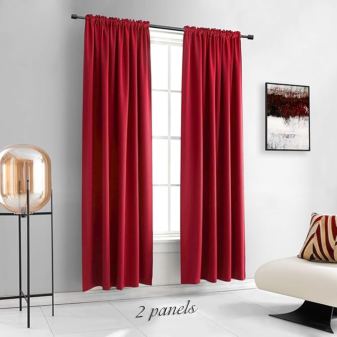 DONREN 84 inche Length Curtain Panels - Light Reducing Thermal Insulated Solid Blackout Curtains/Panels/Drapes for Living Room (Set of 2, 60 inches by 84 Inch, Red)