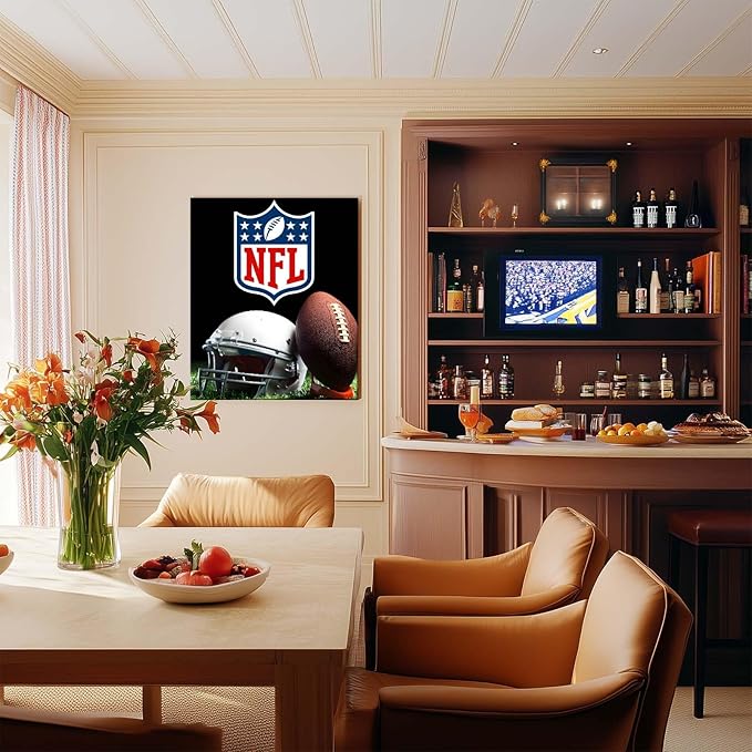 B.B.F MAKE American Football Canvas Wall Art Super Champions Bowl Poster Rugby Oil Painting Canvas Wall Decor Sports Picture Boys Gift Modern Bedroom Living Room Dorm Home Decoration, Framed 20x24inch