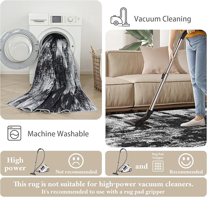 3x6 Kitchen Hallway Runner Rug: Long Washable Rug Runner Non-Slip Indoor Abstract Rugs - Low Pile Soft Floor Runners for Bedroom Living Room Dining Entryway Bathroom Laundry Black White 3x6