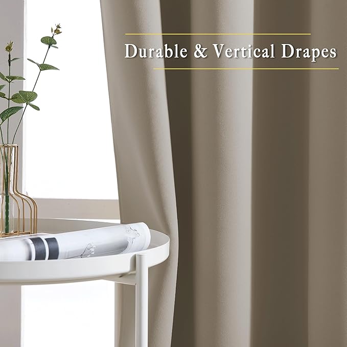 NICETOWN Room Darkening Extra Long Curtains - Home Fashion Ring Top Thermal Insulated Weighted Large Window Treatment Drapes for Nursery (W80 x L108, Taupe, Set of 2)