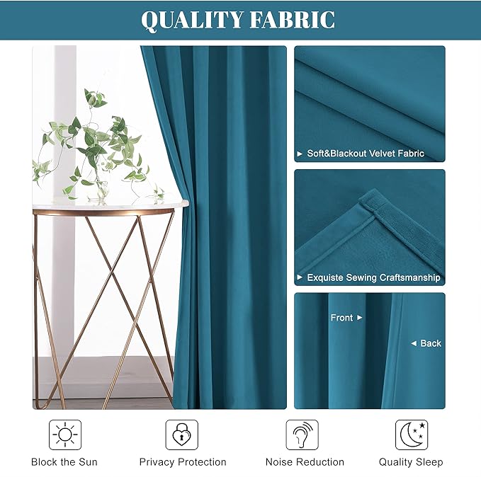 nanbowang StoneBlue Velvet Curtains - 42 Inches Width 96 Inches Long Soft Curtain Rod Pocket Thermal Insulated Window Treatment for Bedroom 2 Panels