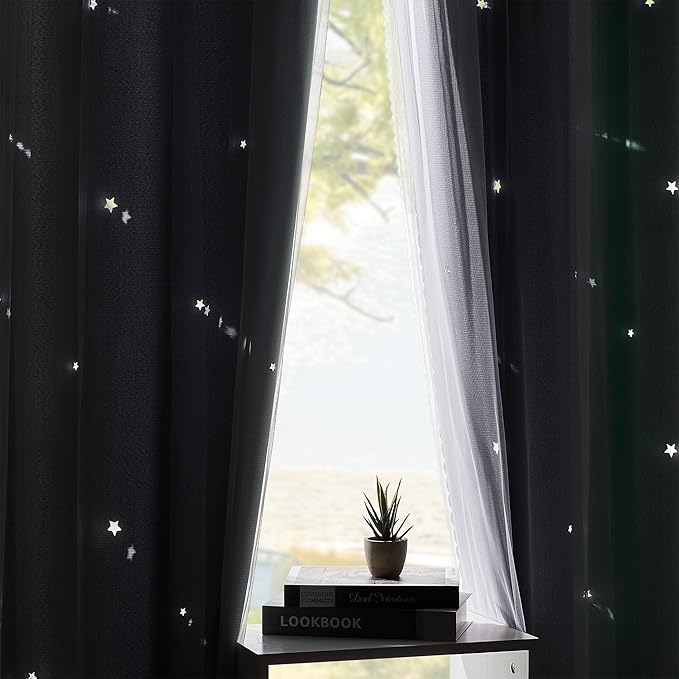 XiDi Bedroom Decor Blackout Curtains for Girl & Kids Room - Rainbow, Unicorn Wall Decals - Green, Light Grey - 52x63 Inch Long, 1 Panel
