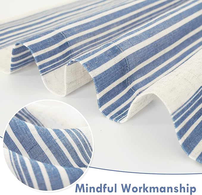 DriftAway Farmhouse Vertical Striped Linen Blend Textured Light Filtering Semi Sheer Curtains for Living Room Bedroom 72 Inches Long Drapes 2 Panels Broad Striped Jean Navy