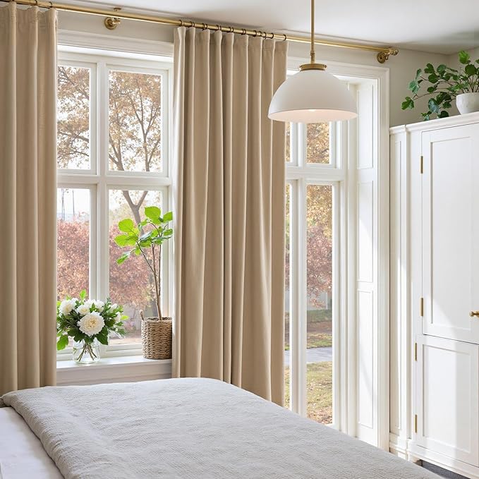 Lazzzy Cream Blackout Velvet Curtains 84 Inch Long Thermal Insulated Room Darkening Curtain Drapes Luxury Back Tab Window Treatments for Bedroom Living Room 2 Panels, 52 x 84 Inch, Latte