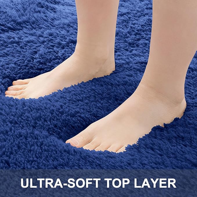 OLANLY 2x4 Machine Washable Runner Rugs for Hallway, Soft Fluffy Shaggy Bedside Rugs for Bedroom, Living Room, Indoor Floor Carpet for Kids Girls Boys, Nursery Rooms, Home Decor Aesthetic, Navy Blue