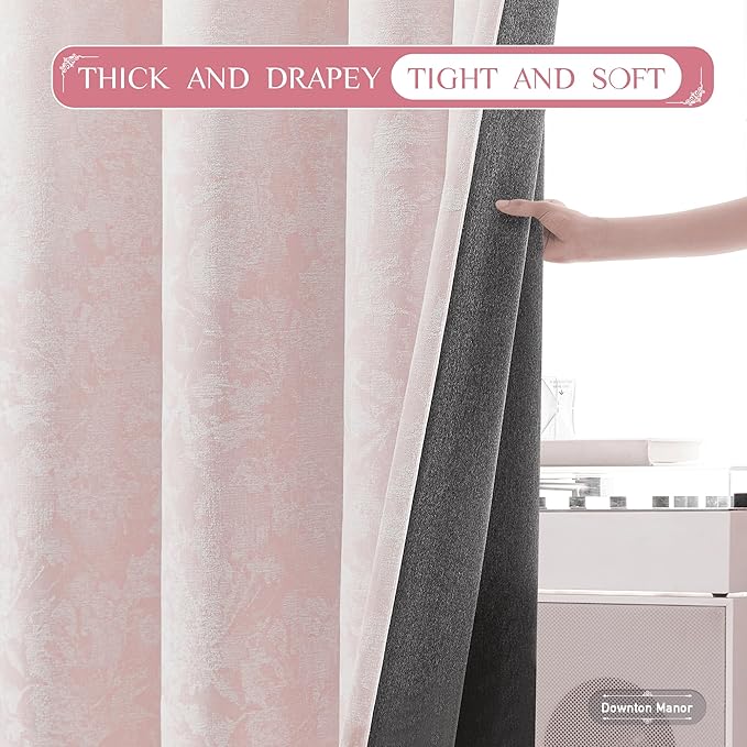 Beauoop Pink Floral Jacquard Blackout Curtains 108 Inches Long 2 Panels for Bedroom Living Room Chenille Flower Room Darkening Thermal Soundproof Grommet Window Treatments Drapes, 52x108