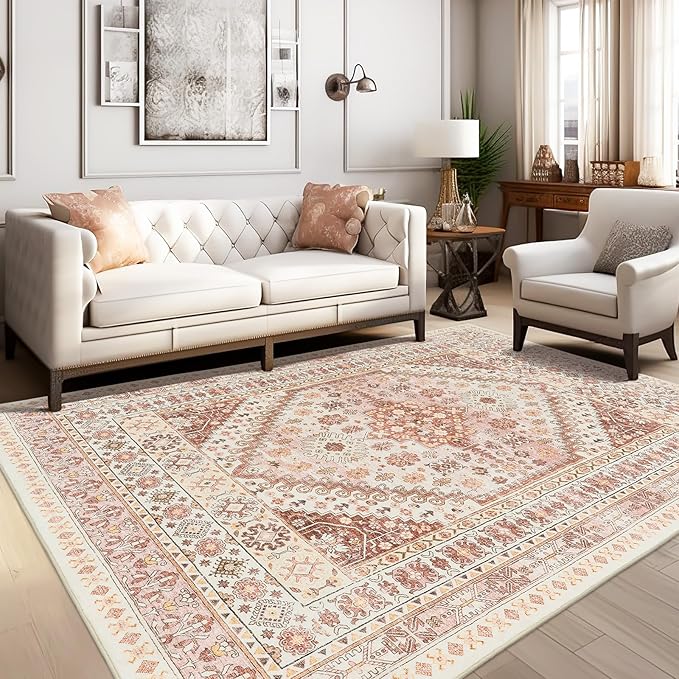 zesthome 6x9 Area Rug, Super Soft Washable Rugs for Living Room, Non-Slip Stain Resistant Vintage Rugs, Ultra-Thin Large Area Rugs