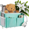 Bedside Storage Organizer 5 Pockets with 4 Hooks Hanging Storage Bag for Headboards/Bunk Bed (Light Green)