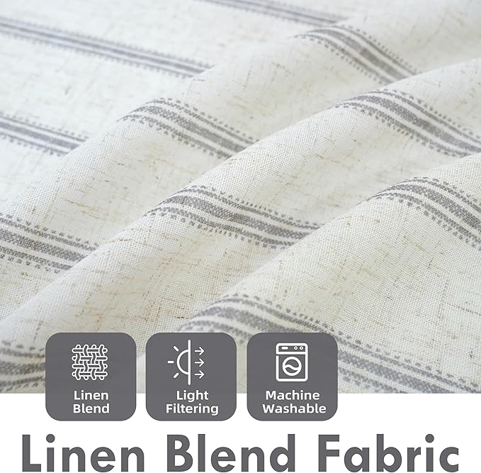 DriftAway Farmhouse Vertical Striped Linen Blend Textured Light Filtering Semi Sheer Curtains for Living Room Bedroom 36 Inches Long Drapes 2 Panels