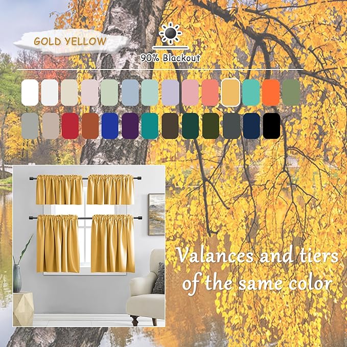 DONREN Gold Yellow Backdrop 5FT x 9FT Curtains for Christmas Background - Energy Saving Thermal Insulated Solid Rod Pocket Blackout Draperies for Patio (1 Pair,W 60 by L 108 Inch Length)