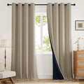 Blackout Curtains for Bedroom 90 inch Length 2 Panels Set, Farmhouse Linen-Look Textured Full Light Blocking Room Darkening Thermal Insulated Drapes for Living Room (W52xL90, Natural)
