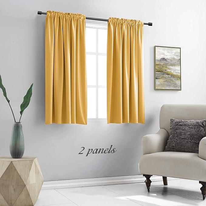 DONREN Dark Yellow Blackout Curtains for Kitchen - Thermal Insulated Room Darkening Bedroom Curtain Drapes with Rod Pocket (42 Inch Width x 54 Inch Length,2 Panels)