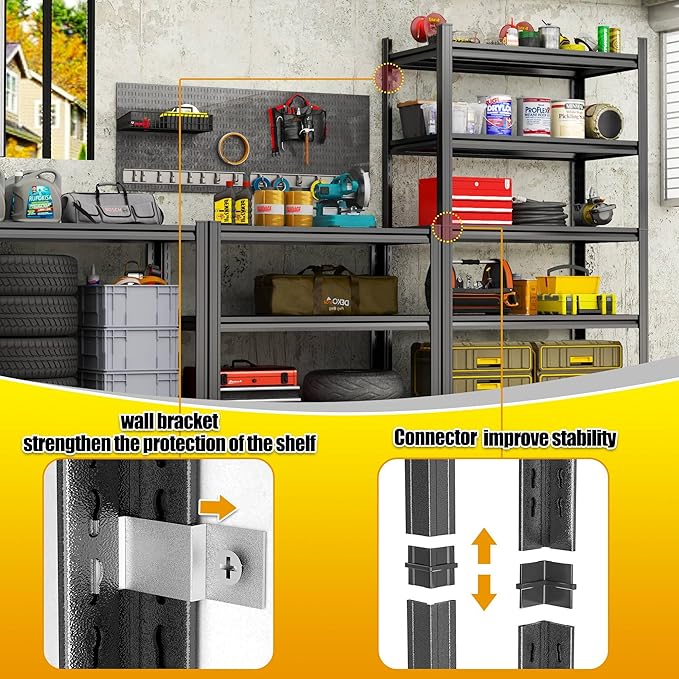 5Tier Garage Metal Shelving,3020 lbs Storage Shelves Heavy-Duty,40''W*18''D*72''H Adjustable Industrial Shelving Unit, Double-Layer Column with Reinforced Ribs for Basement Kitchens