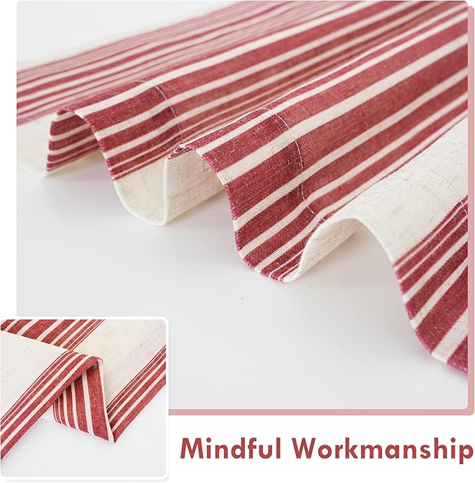DriftAway Farmhouse Vertical Striped Linen Blend Textured Light Filtering Semi Sheer Curtains for Living Room Bedroom 63 Inches Long Drapes 2 Panels Broad Striped Red