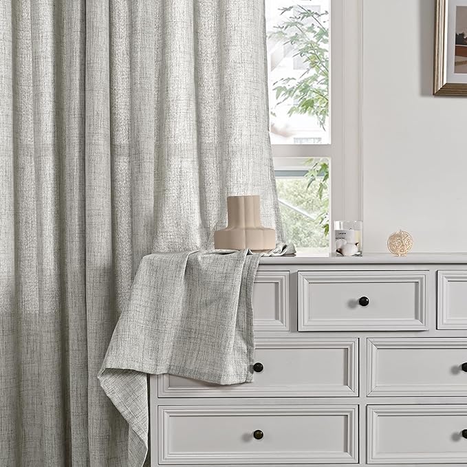YoungsTex Dark Grey Linen Curtains 72 Inch Length for Living Room, Textured Semi Sheer Window Drapes with Bronze Grommet Light Filtering for Bedroom Dining, 2 Panels, 52 X 72 Inch